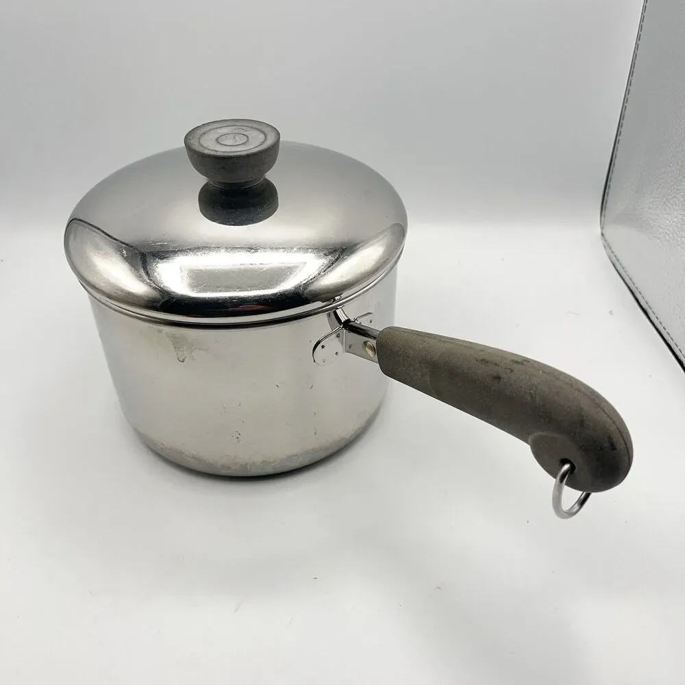 Vintage Revere Ware 2 qt Sauce Pan, Stainless Steel, Lid Pre-1968